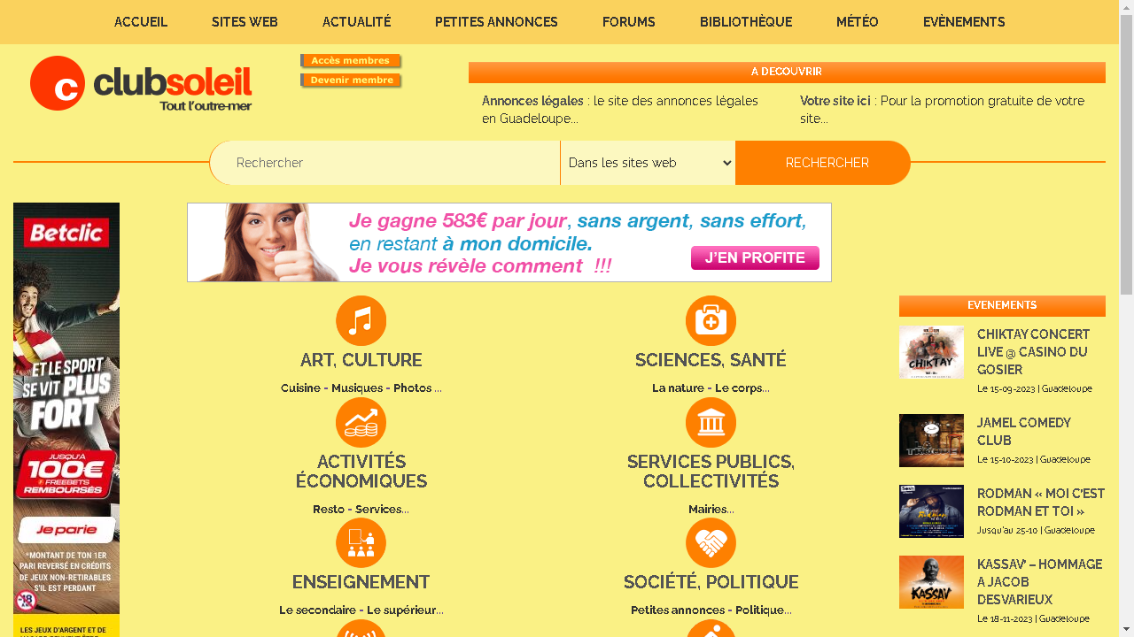 Capture d'écran de http://www.clubsoleil.net